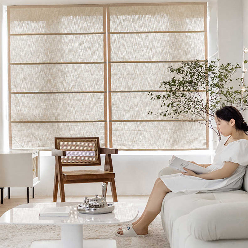 Roman Curtain Lifting Curtain Nordic Cloth Blind Semi-Shading Japanese Chinese Linen Cotton Linen Bay Window Bedroom Balcony Curtain