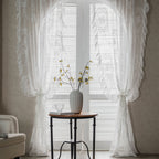 Retro Transparent Lace Gauze Curtain Ruffled Balcony Bay Window White Sand Partition Wave Pastoral Curtain