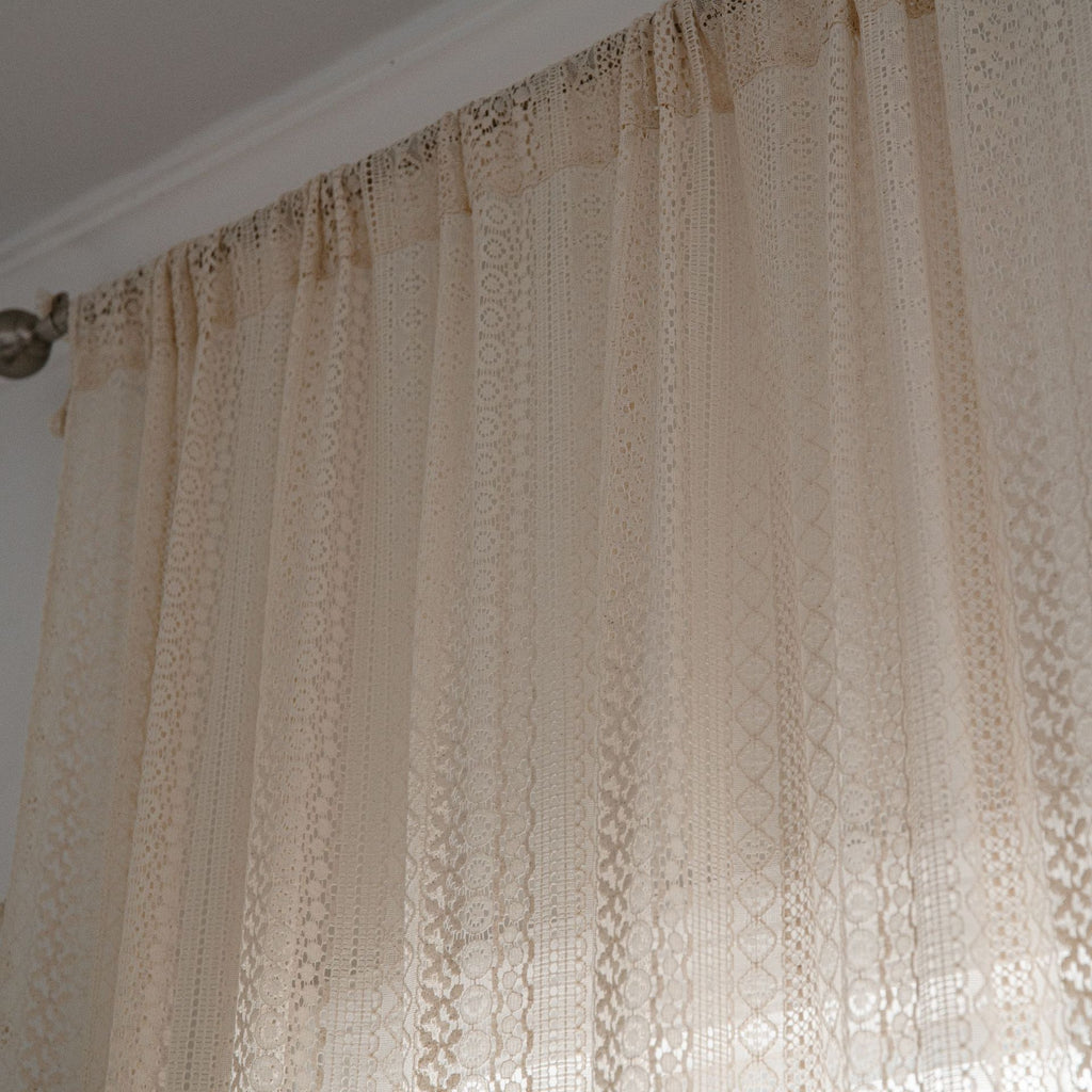 Curtain piece Beige Crochet Light Transmission American Country Hollow Living Room Balcony Bedroom Bay Window Art