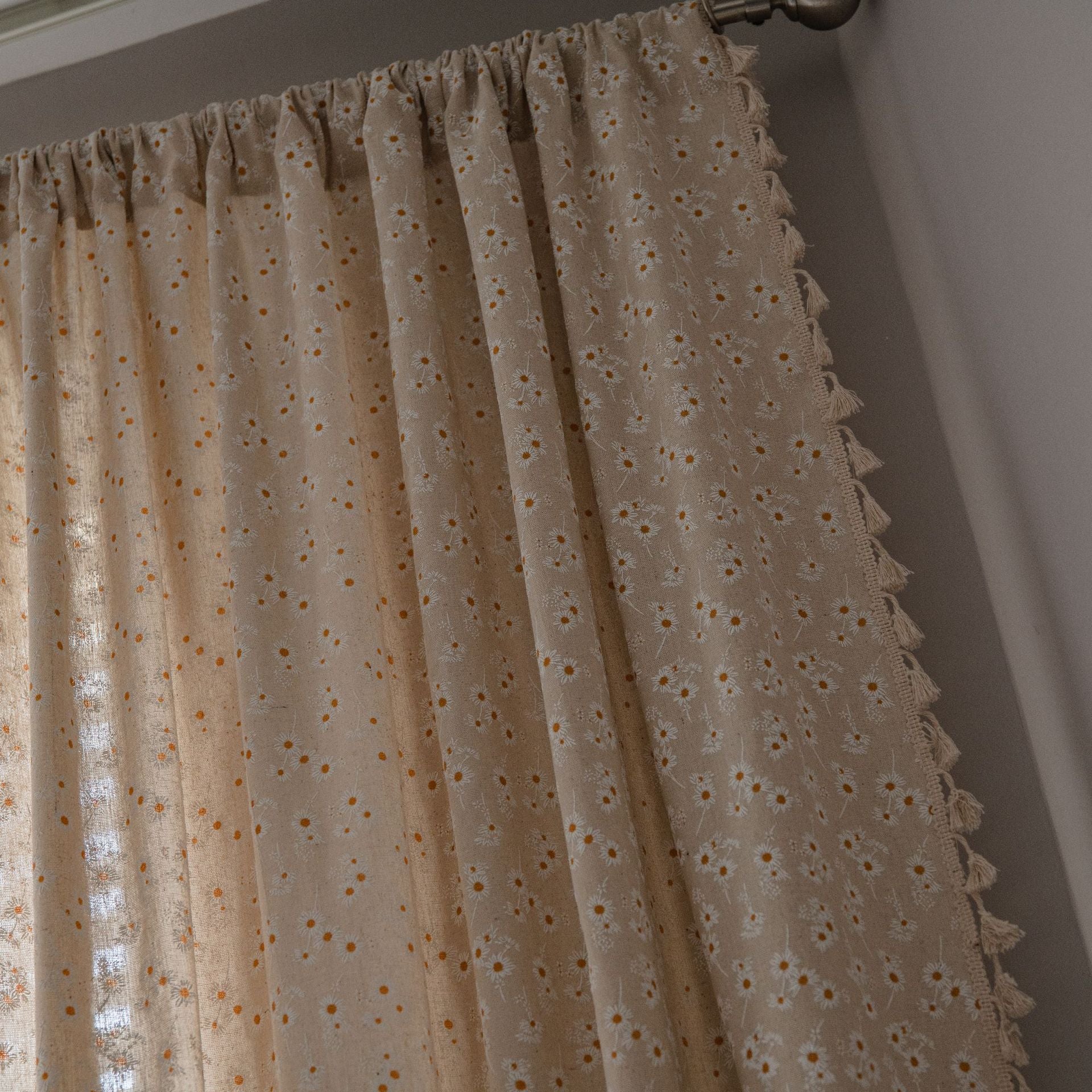 Curtain Finished Cotton and Linen Kitchen Curtain Pastoral Daisy Printed Bay Window Curtain
