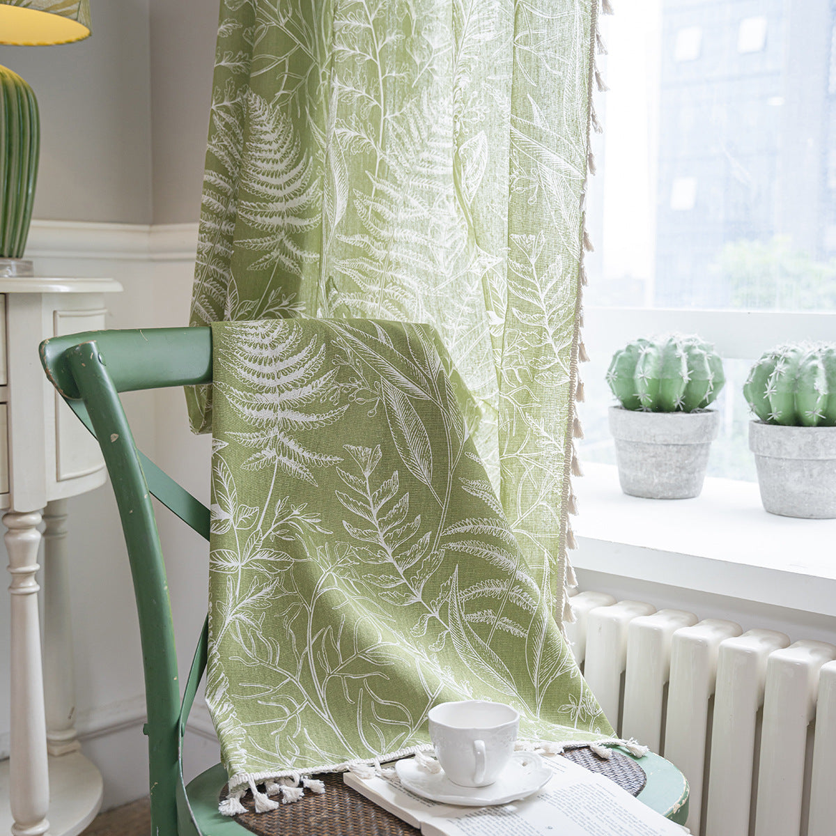 Curtain shades Finished Green Leaf Semi-shading Kitchen Curtain Partition Curtain Floating Window Transparent Factory Direct Supply