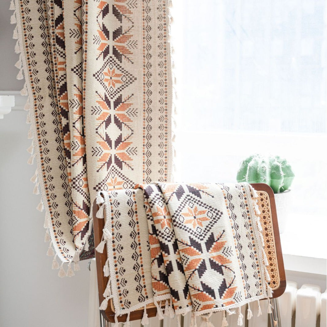 Curtain Jacquard Tassel Kitchen Curtain American Country Bay Window Rose Flower Semi-Shaded Factory Direct Supply