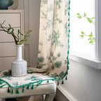 Curtain Finished Cotton and Linen Printed Green Pine Fruit Homestay Curtain Semi-Shaded Kitchen Curtain Bay Window Factory Straight