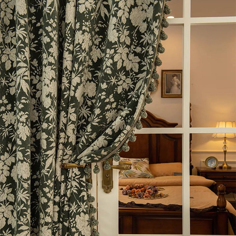 Autumn New American Style Antique Jacquard Curtain Vintage Chenille Bedroom Living Room Bay Window Thickened Blackout Curtain