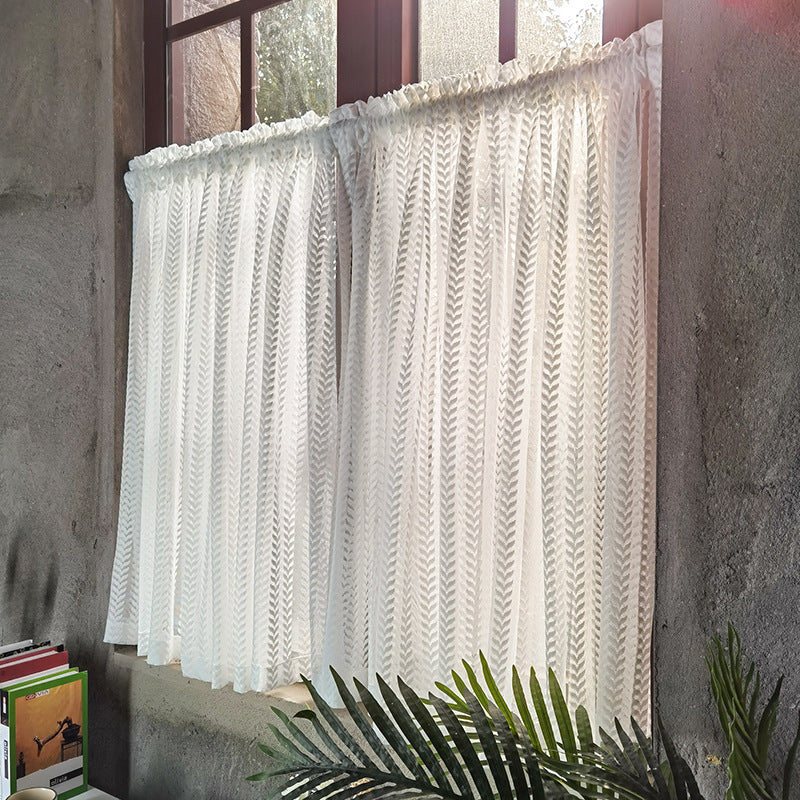 White Gauze Curtain Leaf Gauze Short Curtain Half Curtain Punch-free Door Curtain Self-adhesive Simple Bay Window Kitchen Curtain Coffee Shade Curtain