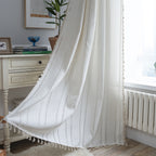Bay Window Curtain Finished Green Contrasting Color Blocking Curtain Semi-shading Tassel Embroidered Door Curtain Bedroom Rural Style