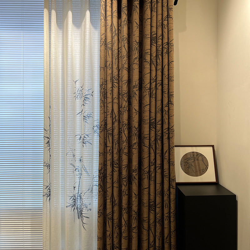 New Chinese Style Bamboo Cotton Linen Yarn-dyed Jacquard French Retro Antique Bamboo Curtain High-end Blackout Curtain
