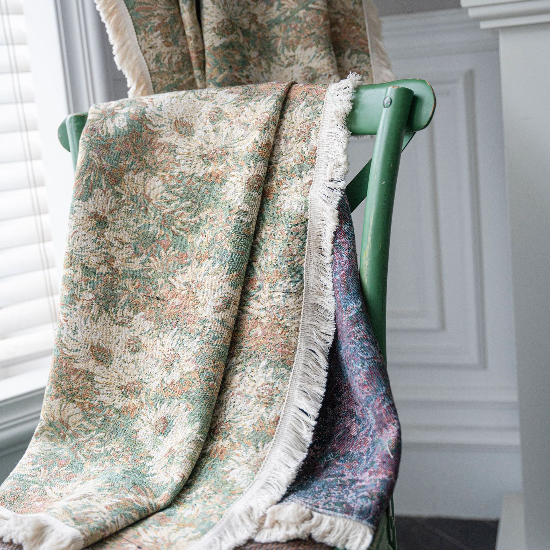 Shades Curtain Green Oil Painting Flower Kitchen Curtain American Country Noise-Reducing Curtains  Bay Window Curtain Finished Semi-shading