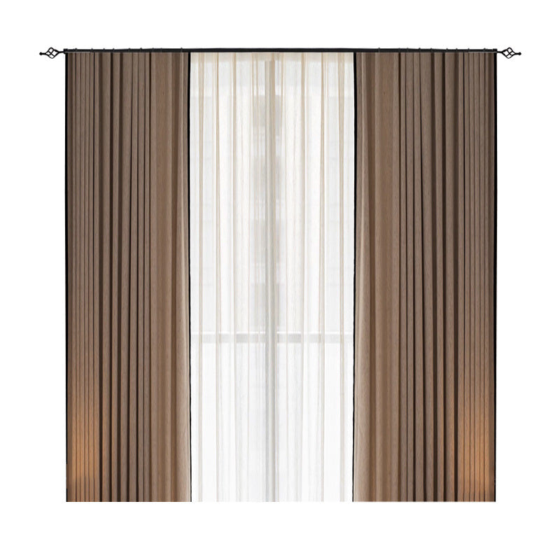 80% Black out Light French Middle Ancient Nanyang American Black Edge Yarn-dyed Chenille Living Room Curtain Cream Autumn Well Curtain Fabric Finished