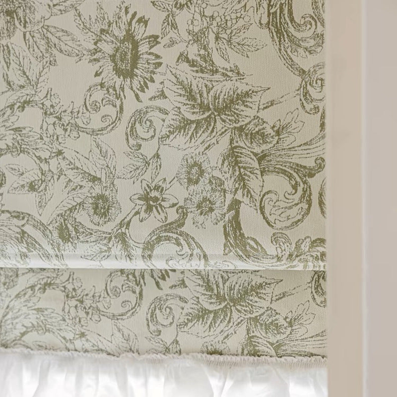 2025 New Light French Style American Style Fresh Green Chenille Shading Roman Curtain Study Lifting Curtain