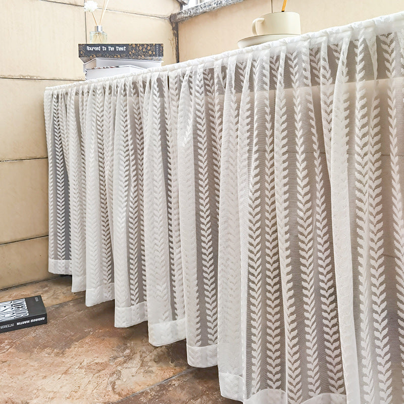 White Gauze Curtain Leaf Gauze Short Curtain Half Curtain Punch-free Door Curtain Self-adhesive Simple Bay Window Kitchen Curtain Coffee Shade Curtain