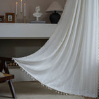 Bay Window Curtain Finished Green Contrasting Color Blocking Curtain Semi-shading Tassel Embroidered Door Curtain Bedroom Rural Style