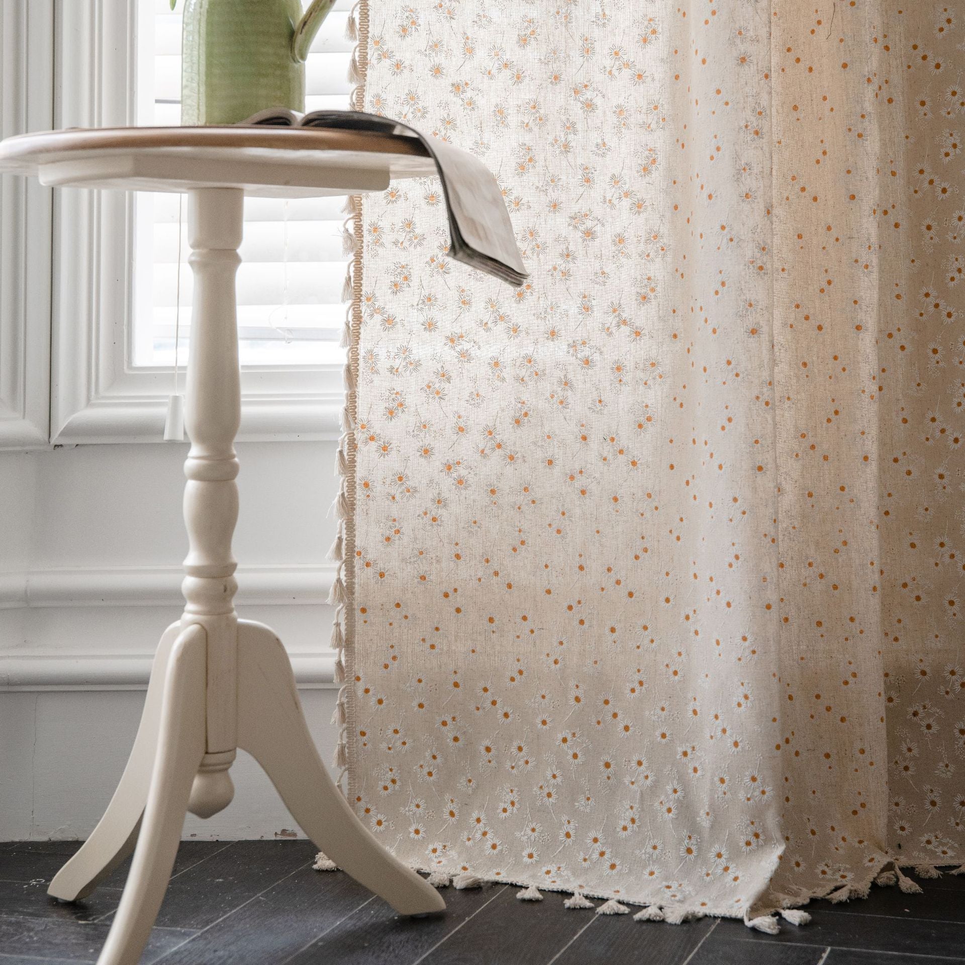 Curtain Finished Cotton and Linen Kitchen Curtain Pastoral Daisy Printed Bay Window Curtain