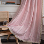 Bay Window Curtain Finished Green Contrasting Color Blocking Curtain Semi-shading Tassel Embroidered Door Curtain Bedroom Rural Style