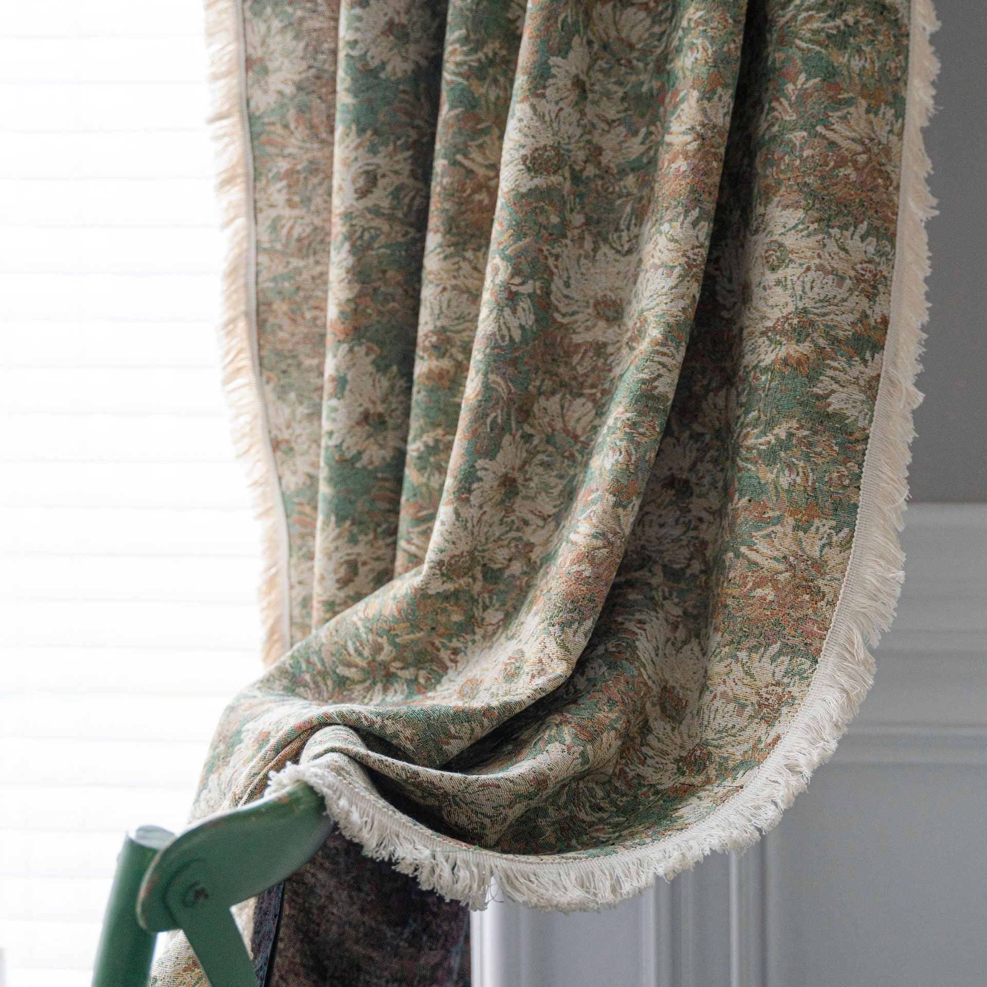 Shades Curtain Green Oil Painting Flower Kitchen Curtain American Country Noise-Reducing Curtains  Bay Window Curtain Finished Semi-shading