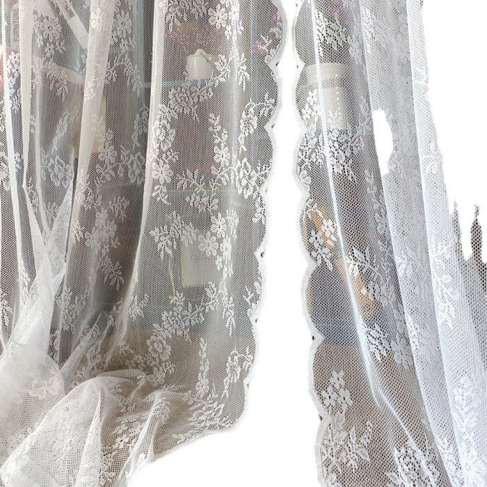 American-style Nordic French-style Lace Window Screen Warp Knitted Jacquard Balcony Curtain Door Curtain Rose Garden Window Screen Finished Cross-border