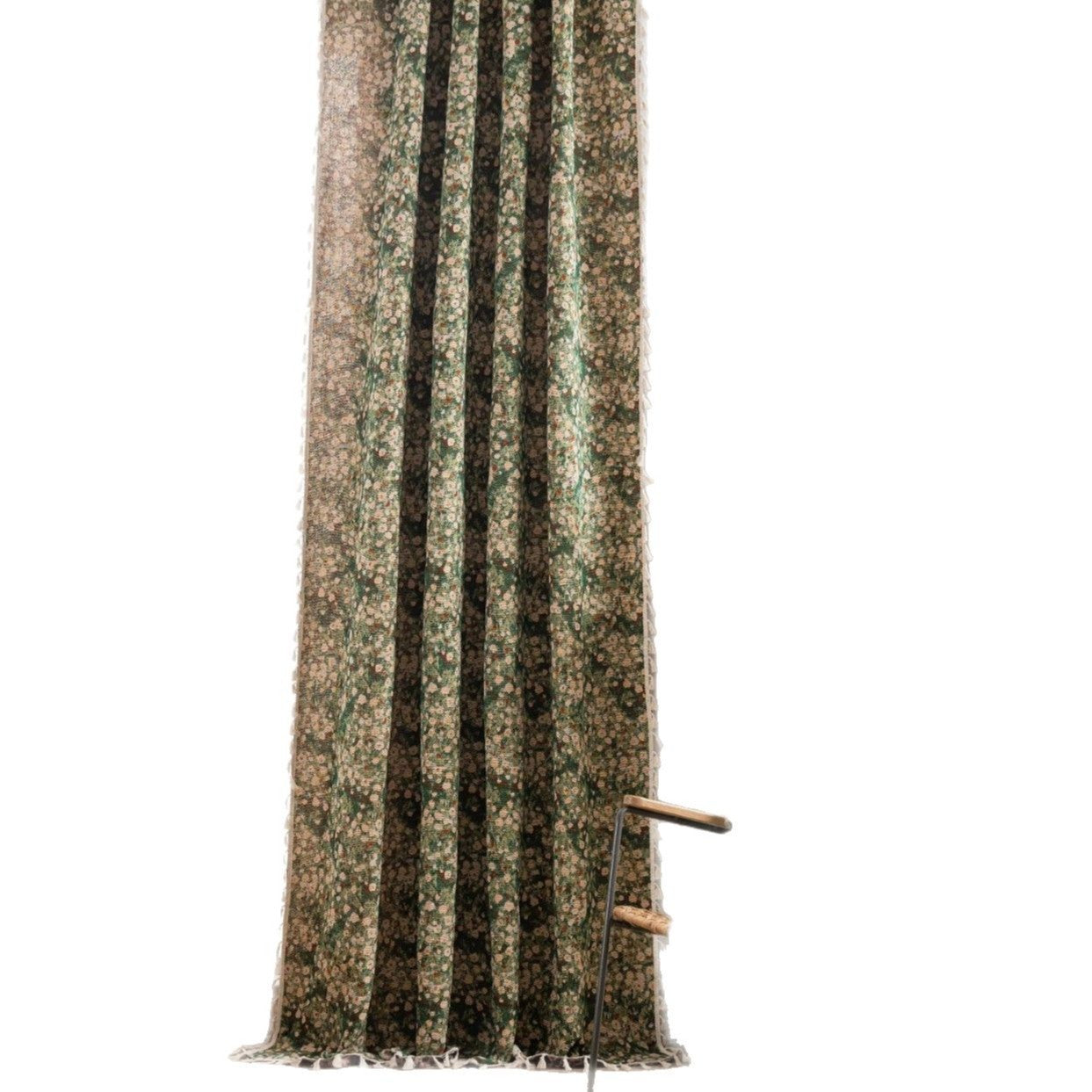 French Curtain Retro Style Thickened Green Floral Curtain Finished Semi-Shaded Green Monet Oil Painting