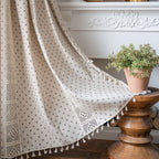 Curtain country style Curtain Finished Printed Hollow Stitching American Style Kitchen Curtain Semi-Shading Curtain Tassel