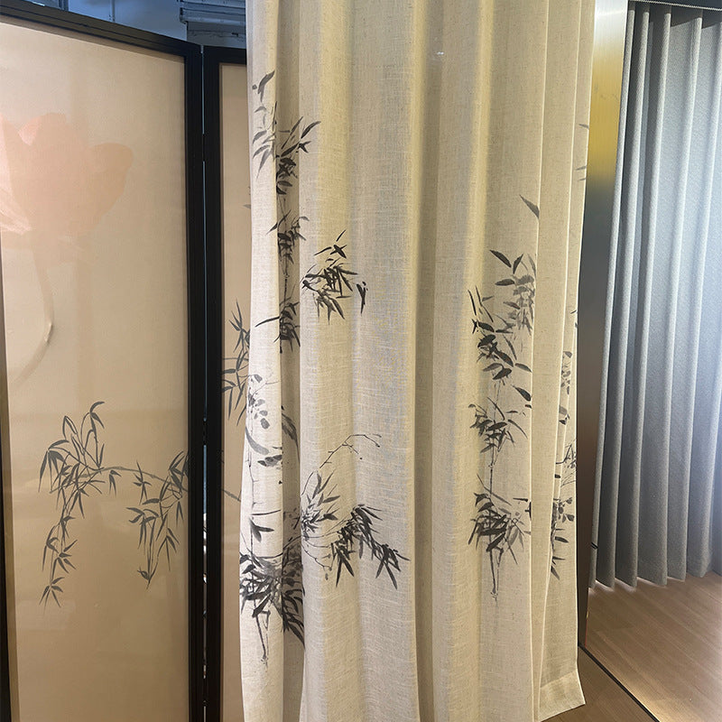 New Chinese Style Bamboo Cotton Linen Yarn-dyed Jacquard French Retro Antique Bamboo Curtain High-end Blackout Curtain