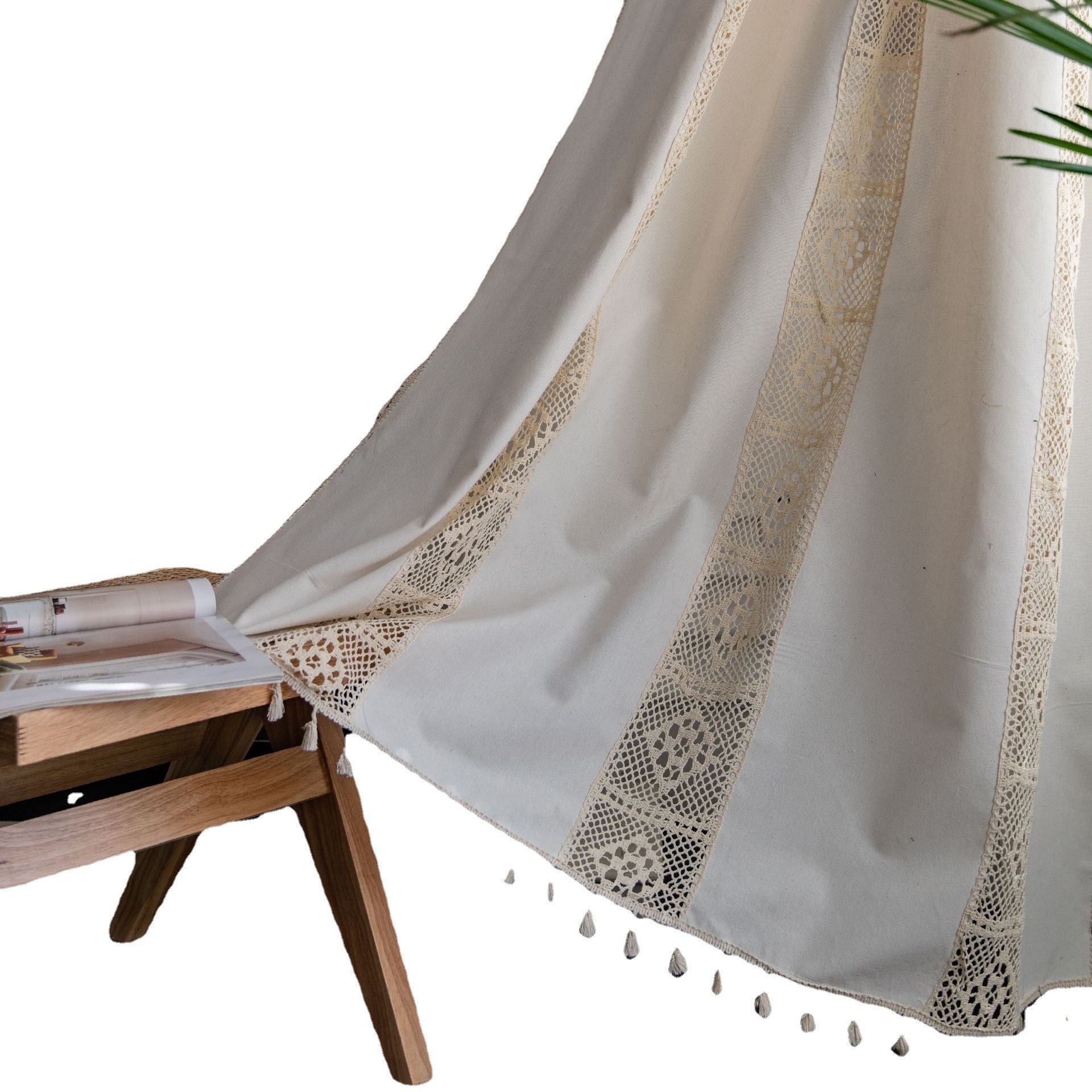 Curtain country style Curtain Finished Printed Hollow Stitching American Style Kitchen Curtain Semi-Shading Curtain Tassel