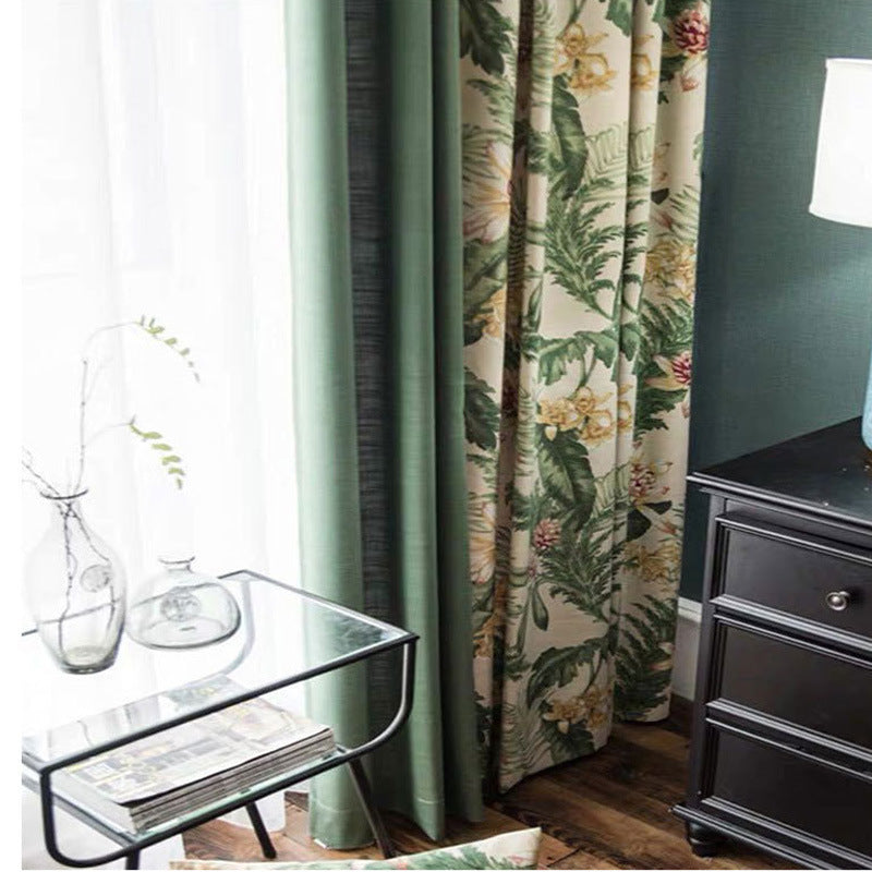 Light Luxury Country American Pastoral Blackout Cotton and Linen Bedroom Living Room Floor-To-Ceiling Window Splicing Window Screen House Curtain Cloth