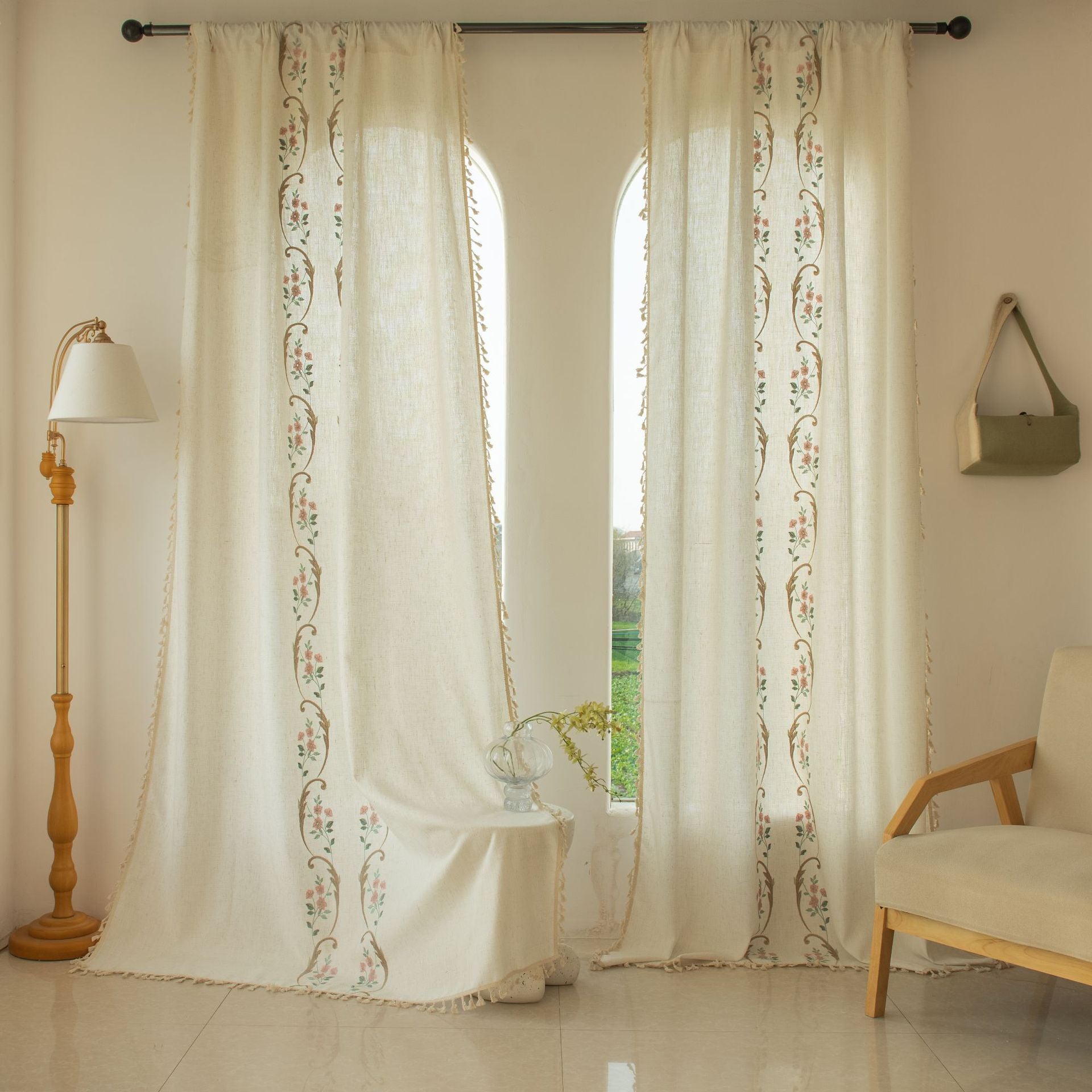 Curtain Transparent and Impermeable American Country Pastoral Curtain Living Room Balcony Bedroom Decoration