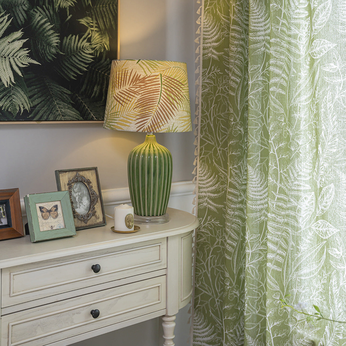 Curtain shades Finished Green Leaf Semi-shading Kitchen Curtain Partition Curtain Floating Window Transparent Factory Direct Supply