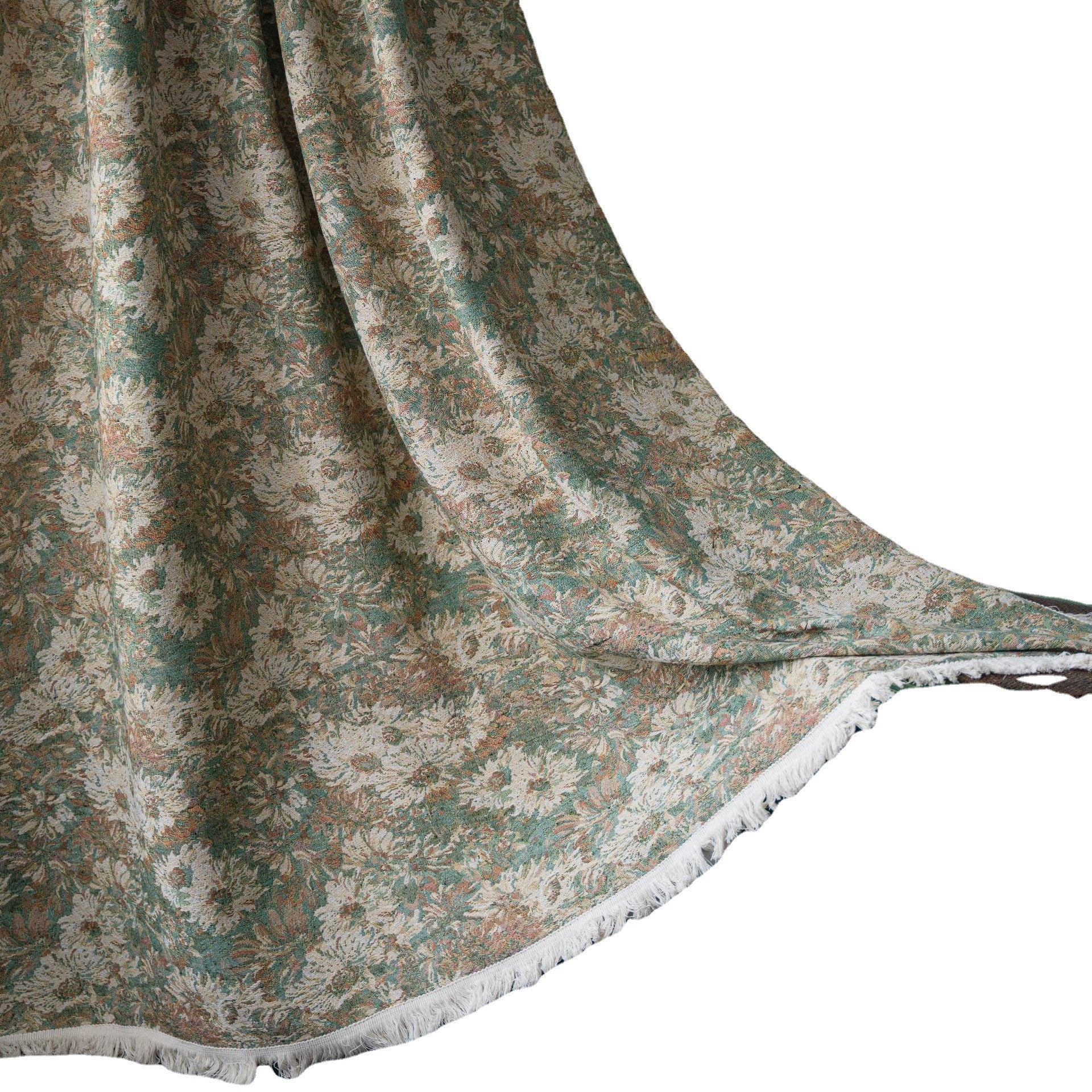 Shades Curtain Green Oil Painting Flower Kitchen Curtain American Country Noise-Reducing Curtains  Bay Window Curtain Finished Semi-shading