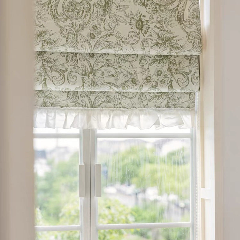 2025 New Light French Style American Style Fresh Green Chenille Shading Roman Curtain Study Lifting Curtain
