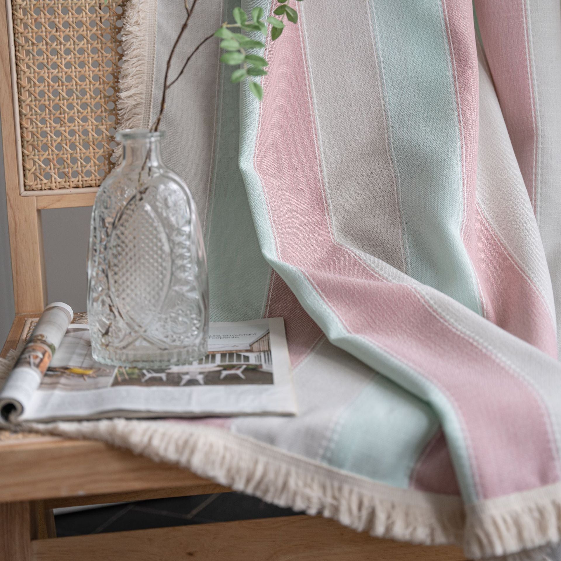 Shade curtains Rhyme Curtain Finished Striped Yarn-dyed White Whisker Contrast Kitchen Curtain Country Style Living Room Semi-Shaded Bay Window