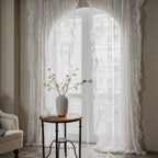 Retro Transparent Lace Gauze Curtain Ruffled Balcony Bay Window White Sand Partition Wave Pastoral Curtain