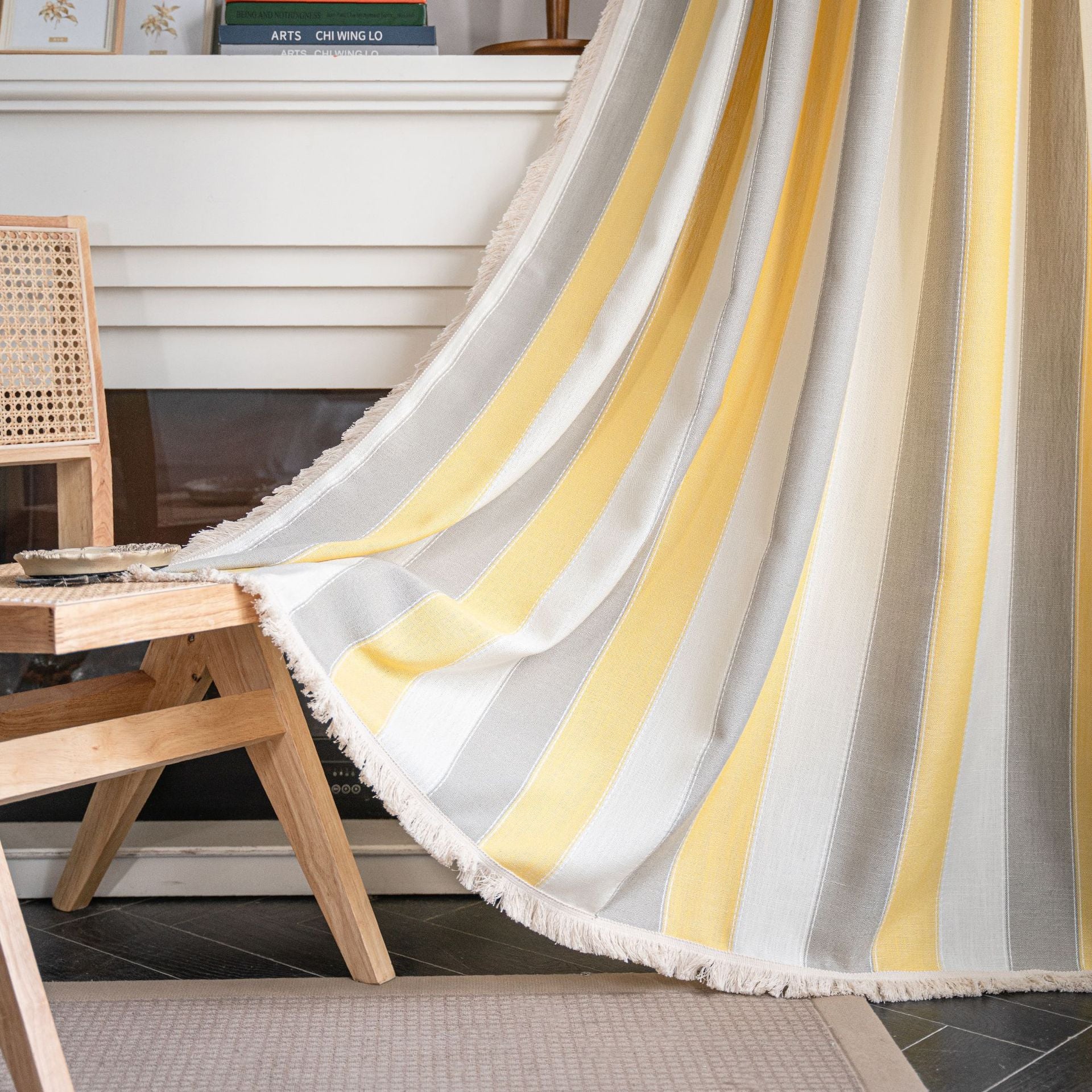 Shade curtains Rhyme Curtain Finished Striped Yarn-dyed White Whisker Contrast Kitchen Curtain Country Style Living Room Semi-Shaded Bay Window