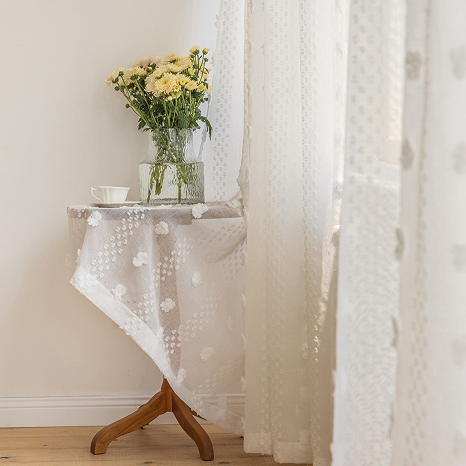 Soft Light Curtains  French white pompom ball yarn transparent curtain yarn curtain bedroom children's room from source factory