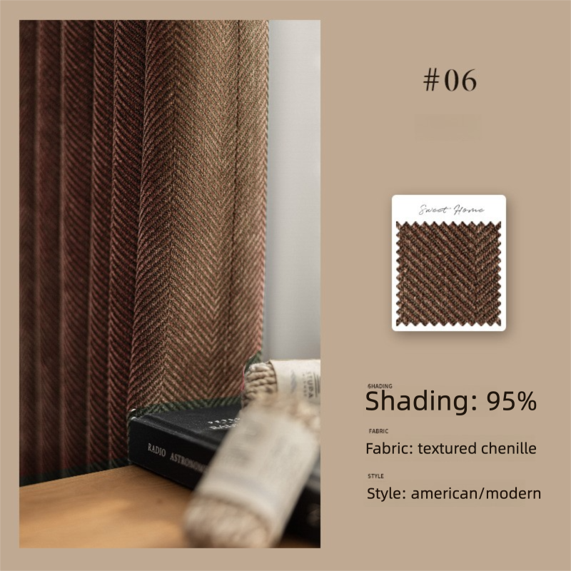 2025 New Chenille Herringbone Pattern Curtains Modern Simple High-End Bedroom Living Room High Blackout Curtains Customization