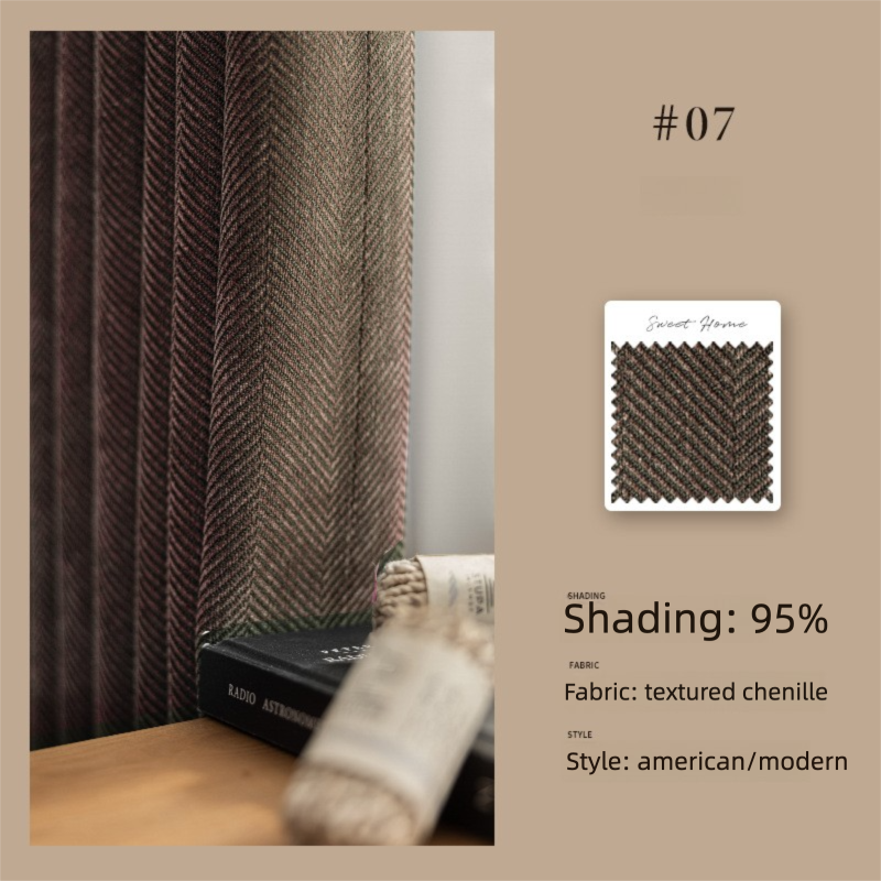 2025 New Chenille Herringbone Pattern Curtains Modern Simple High-End Bedroom Living Room High Blackout Curtains Customization