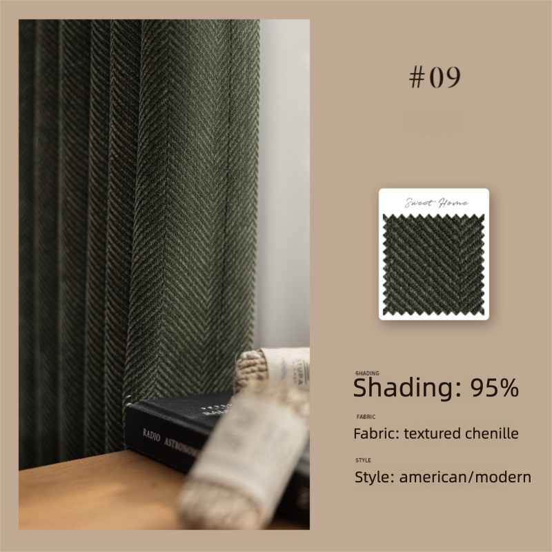 2025 New Chenille Herringbone Pattern Curtains Modern Simple High-End Bedroom Living Room High Blackout Curtains Customization