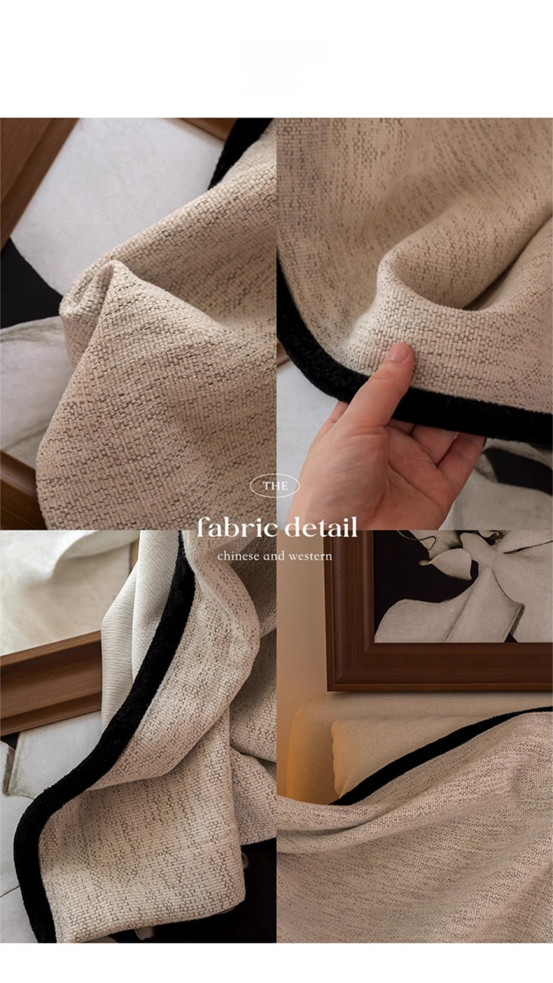 80% Black out Light French Middle Ancient Nanyang American Black Edge Yarn-dyed Chenille Living Room Curtain Cream Autumn Well Curtain Fabric Finished