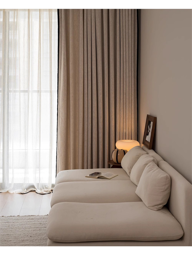 80% Black out Light French Middle Ancient Nanyang American Black Edge Yarn-dyed Chenille Living Room Curtain Cream Autumn Well Curtain Fabric Finished