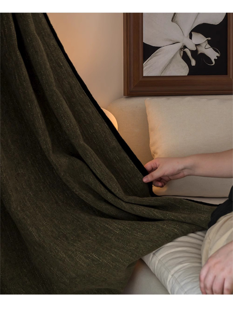 80% Black out Light French Middle Ancient Nanyang American Black Edge Yarn-dyed Chenille Living Room Curtain Cream Autumn Well Curtain Fabric Finished