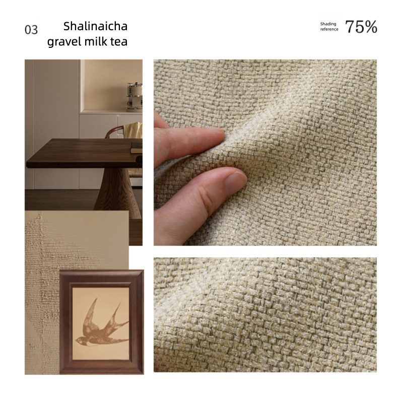 80% Black out Light French Middle Ancient Nanyang American Black Edge Yarn-dyed Chenille Living Room Curtain Cream Autumn Well Curtain Fabric Finished